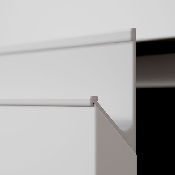Viskan Grips karaktär sätts av grepplisten i aluminium som både förstärker designen och gör möbeln extra tålig. Grepplisten kommer i samma kulör som möbeln.