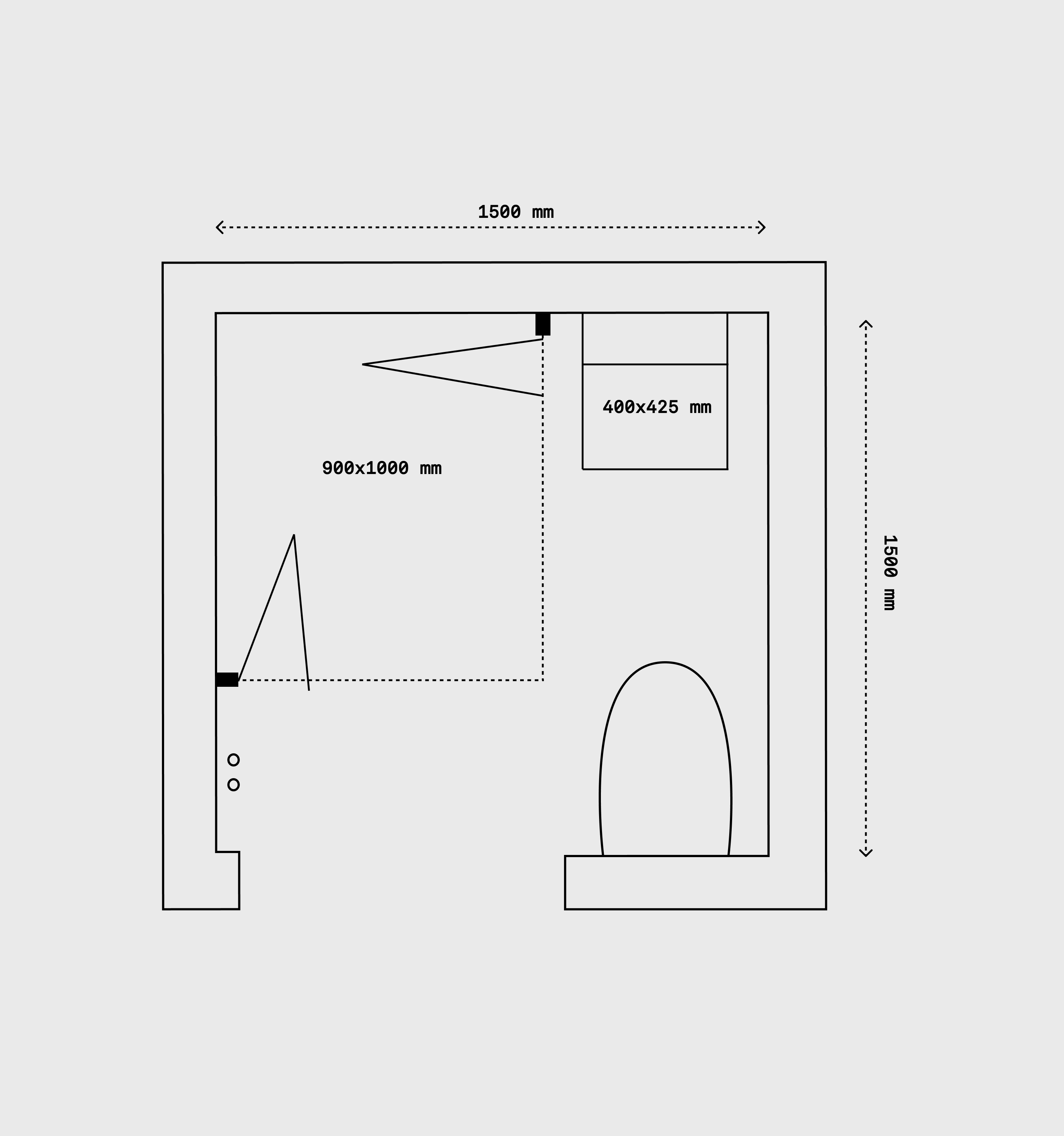 Planritning över litet badrum
