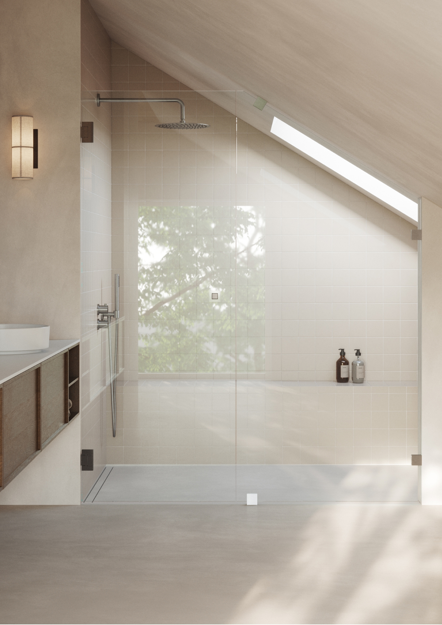 Planera badrum med dusch under med snedtak