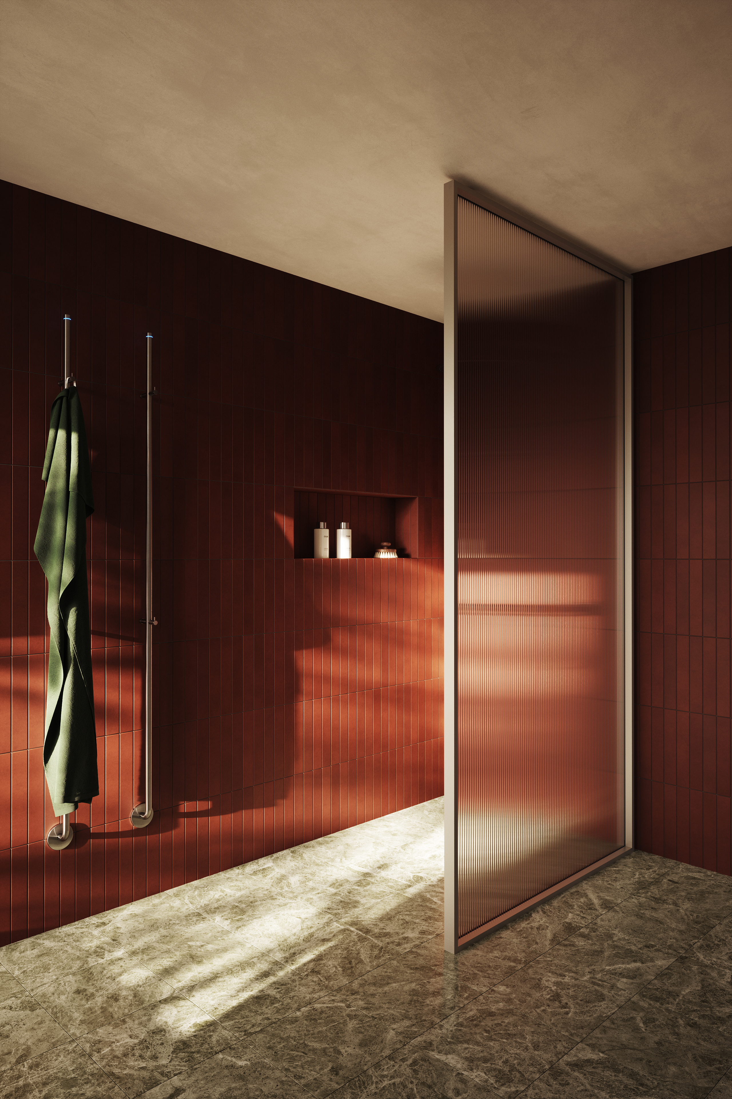 Duschvägg Edge 20 XL och handdukstork Line.