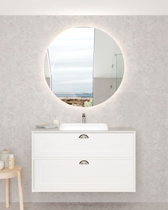 Grand Classic 100 med Level bänkskiva Raw Concrete. Spegel Loox 90.