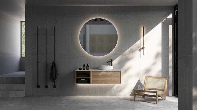 Kommoden Air Wood Unlimited 120 med spegel Loox och handdukstork Line.