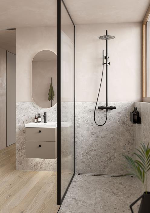 Duschvägg Edge 20 Plus med glaset Sway. Takduschset Steel Pleasure 2.