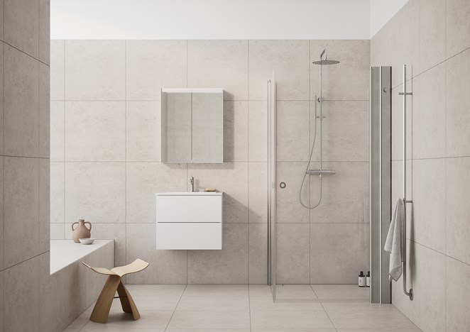 Kommod Core Solid 60 Pure White Grey med duschhörn Linc Angel