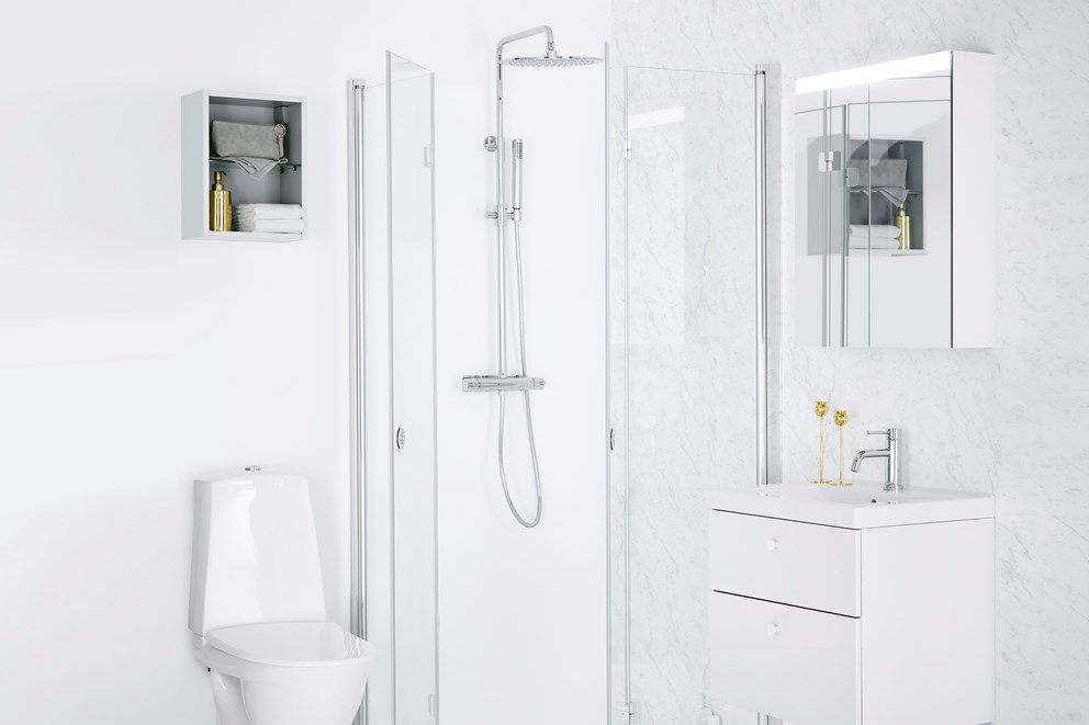 Vikbar duschhörna LINC 12 Flex med takdusch MIST. 