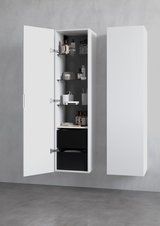 Högskåp Viskan Solid 40 i Premium White med lådor. Infällt grepp i sidan.